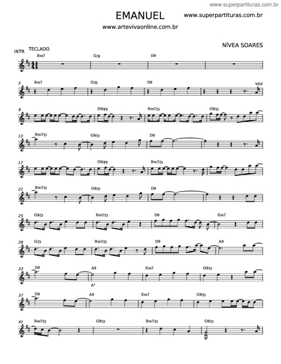 Partitura da música Emanuel – Nívea Soares