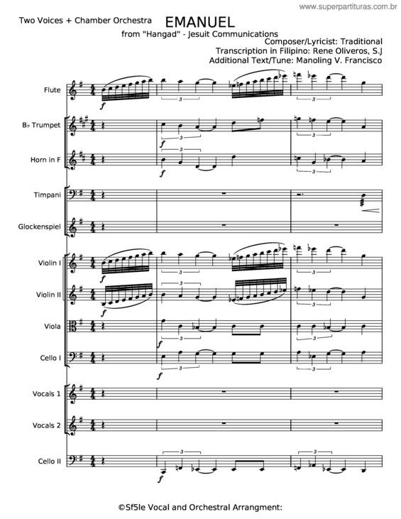 Partitura da música Emanuel – Rene Oliveros;S.J