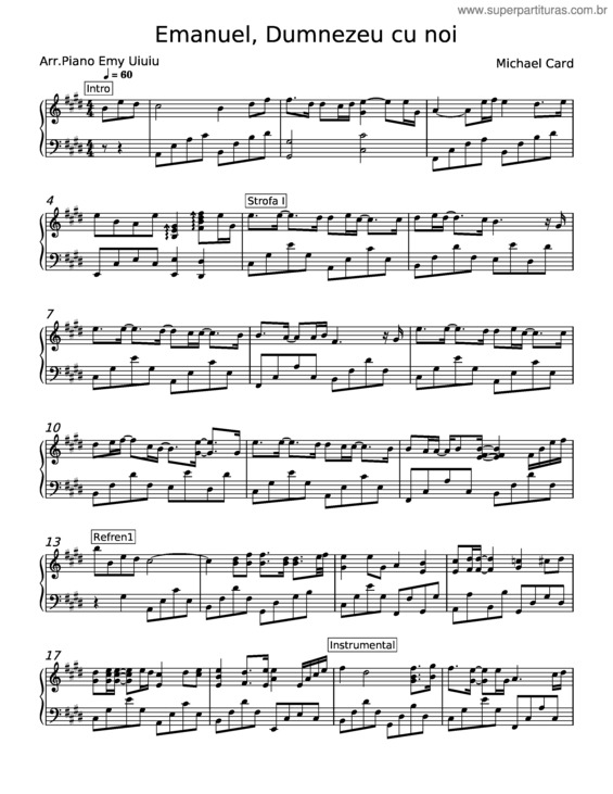 Partitura da música Emanuel, Dumnezeu Cu Noi – Michael Card