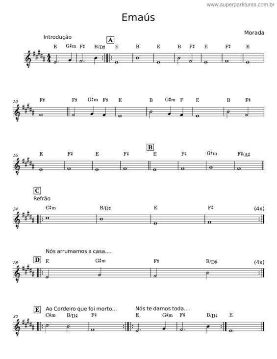 Partitura da música Emaús – Morada v.2