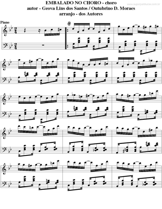 Partitura da música Embalado no Choro