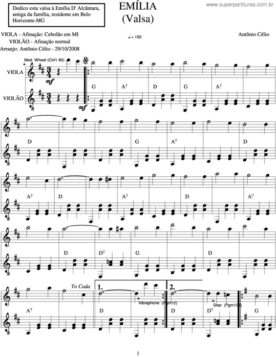Partitura da música Emilia v.5