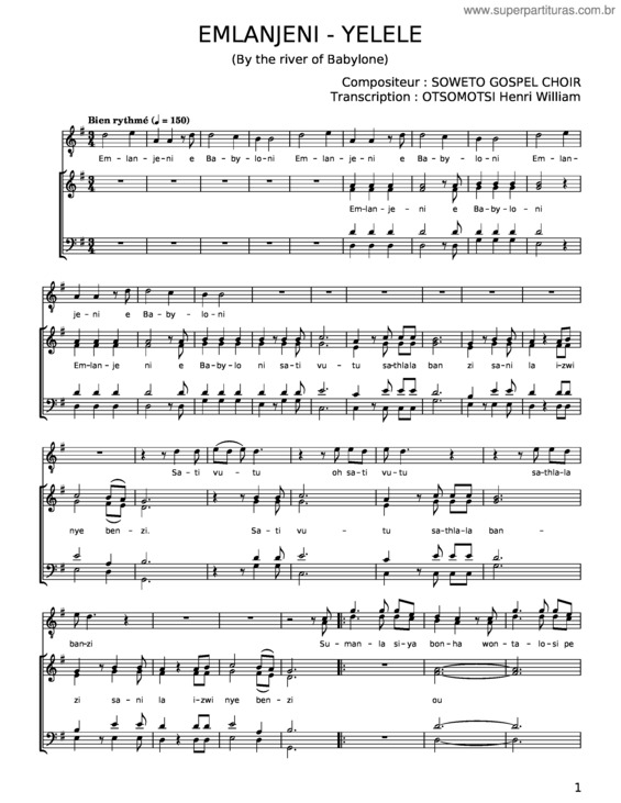 Partitura da música Emlanjeni – Soweto Gospel Choir v.2