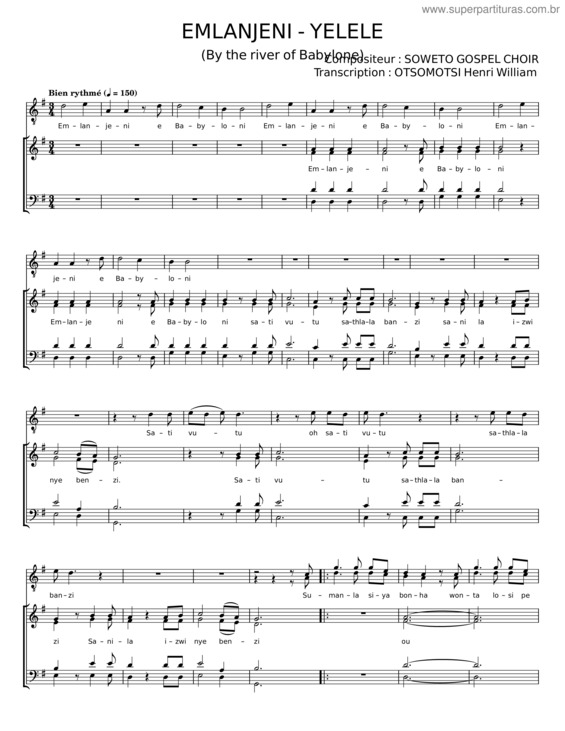 Partitura da música Emlanjeni – Soweto Gospel Choir