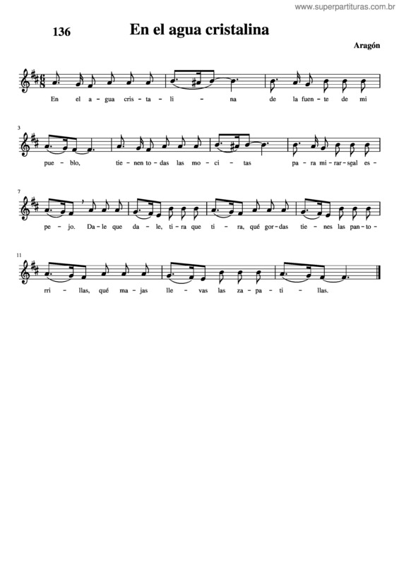Partitura da música En El Agua Cristalina