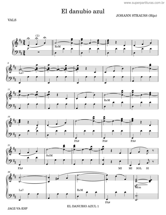 Partitura da música En El Bello Danubio Azul – Johann Strauss Jr.