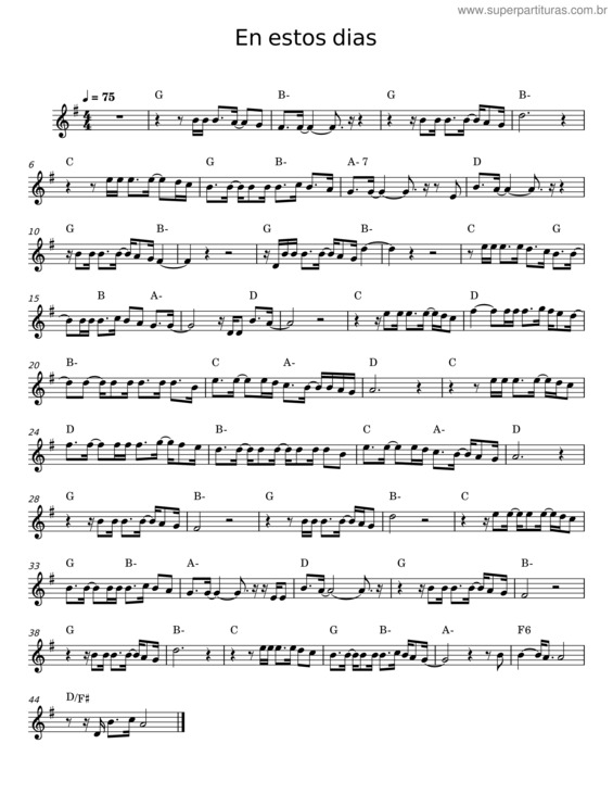 Partitura da música En Estos Dias