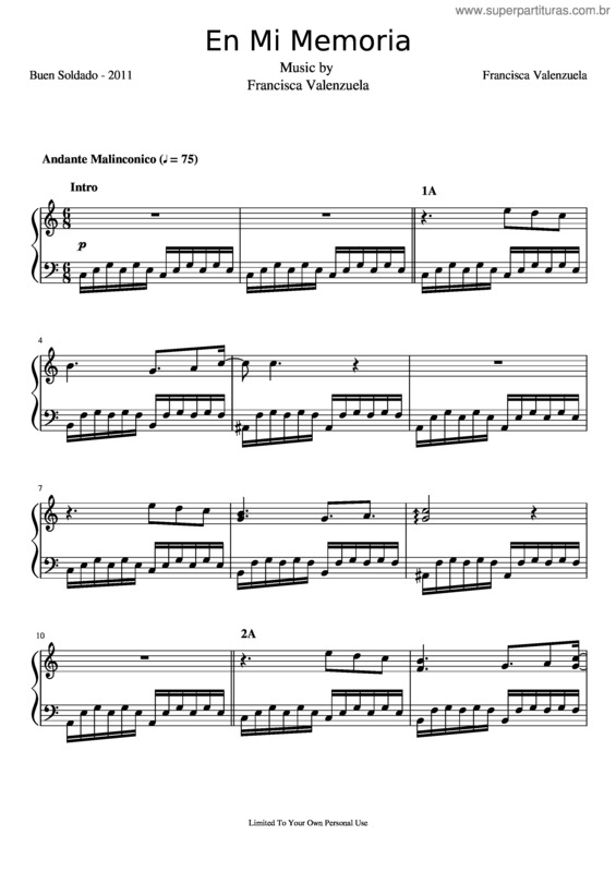 Partitura da música En Mi Memoria – Francisca Valenzuela