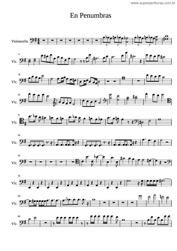 Partitura da música En Penumbras Cello – Leopoldo Federico En Penumbras