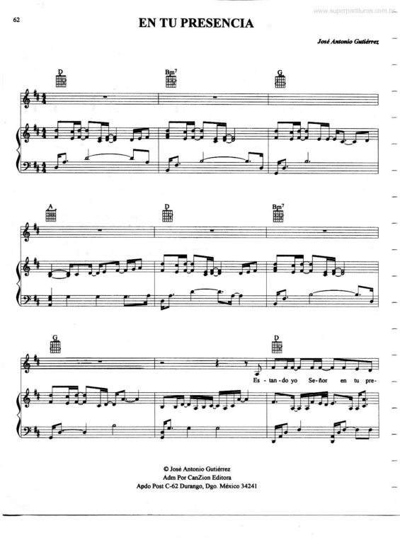 Partitura da música En Tu Presencia