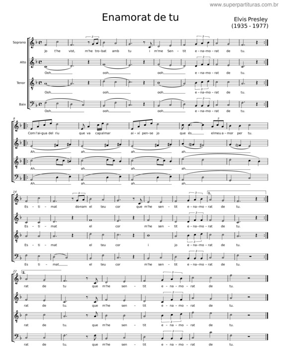 Partitura da música Enamorat De Tu – Elvis Presley