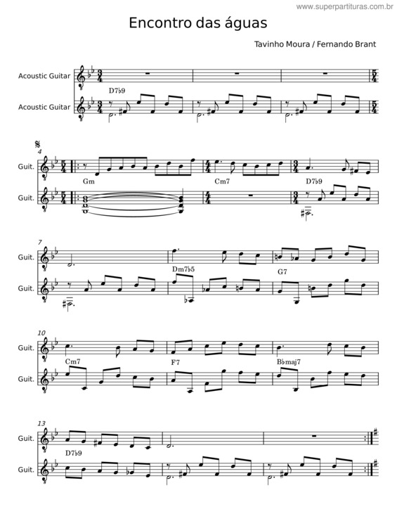 Partitura da música Encontro Das Águas – Tavinho Moura