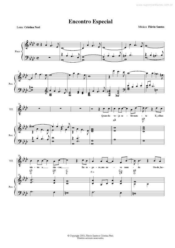 Partitura da música Encontro Especial