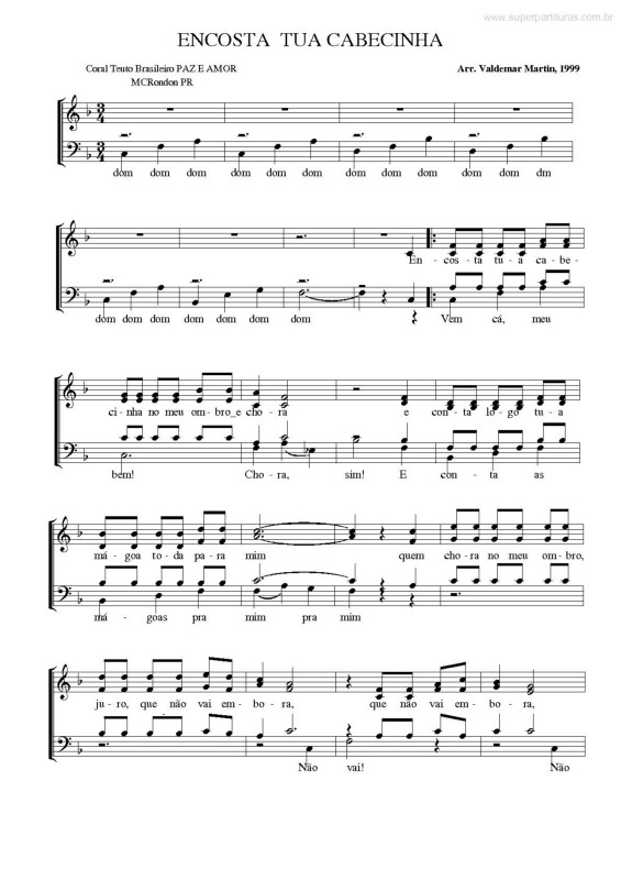 Partitura da música Encosta Tua Cabecinha