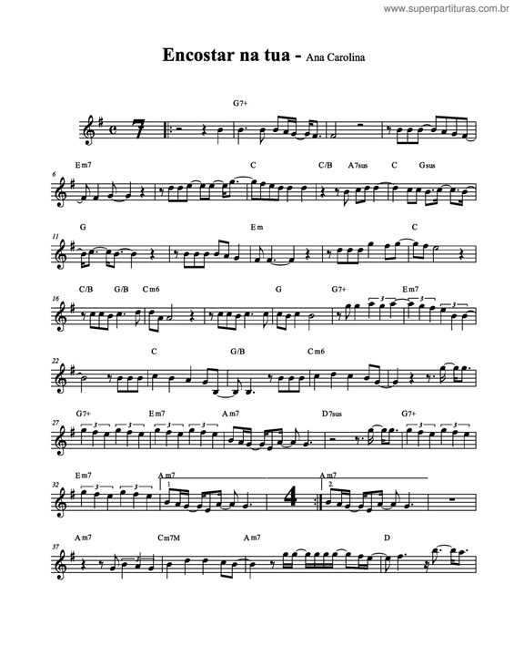 Partitura da música Encostar na Tua