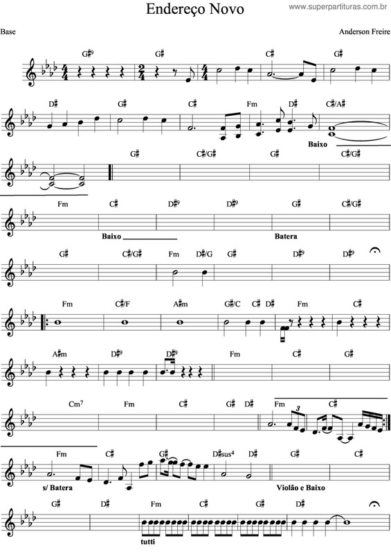 Partitura da música Endereço Novo