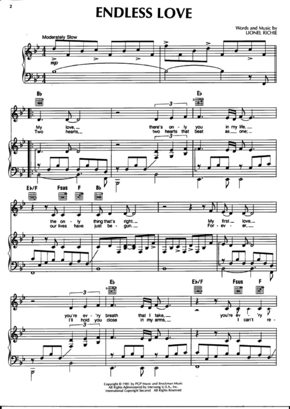 Partitura da música Endless Love v.6