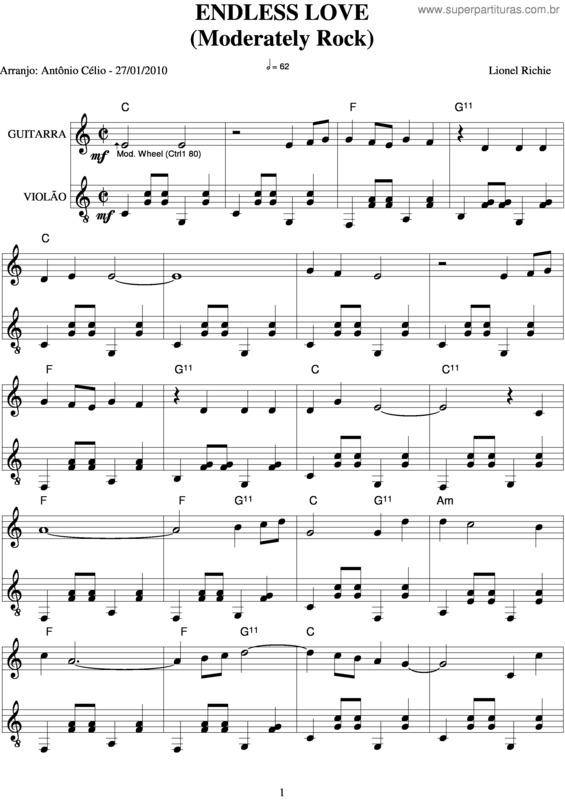 Partitura da música Endless Love