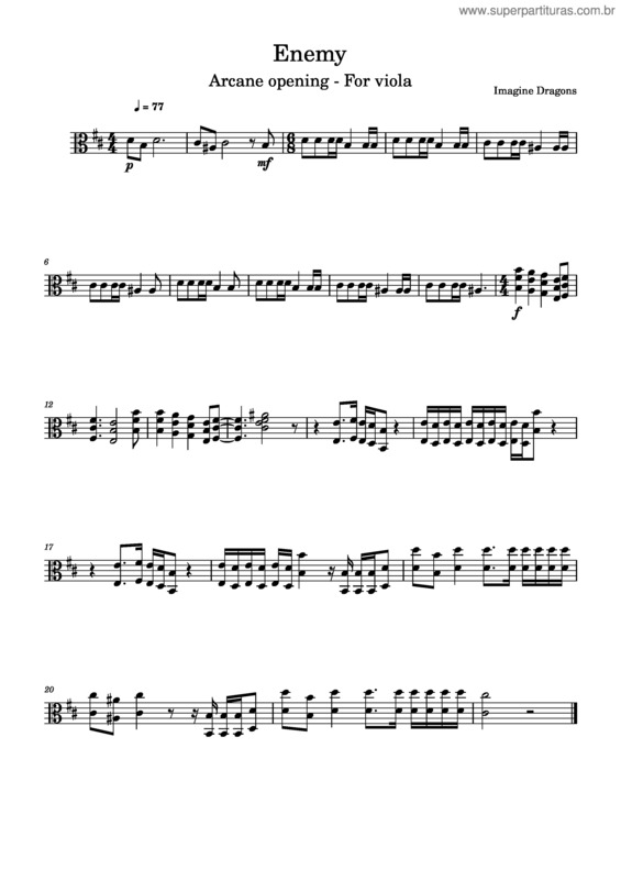 Partitura da música Enemy – Imagine Dragons Viola