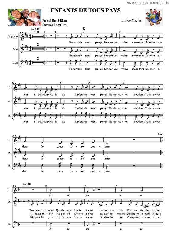 Partitura da música Enfants De Tous Pays – Enrico Macias