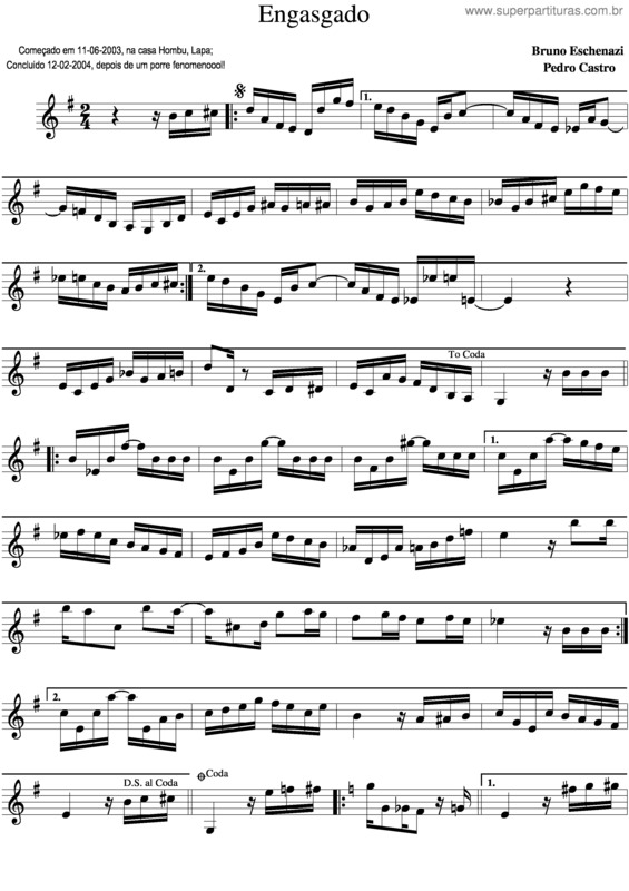 Partitura da música Engasgado