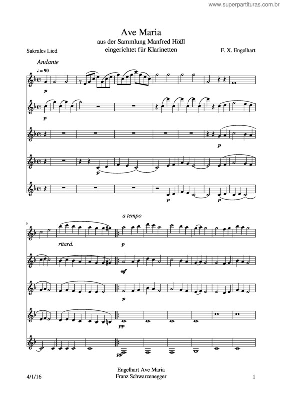 Partitura da música Engelhart Ave Maria