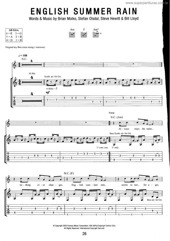 Partitura da música English summer rain