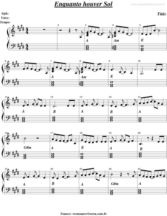 Partitura da música Enquanto Houver Sol