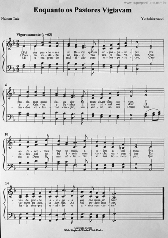 Partitura da música Enquanto Os Pastores Vigiavam