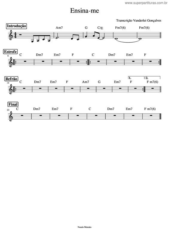 Partitura da música Ensina–Me – Nando Mendes Ensina–Me