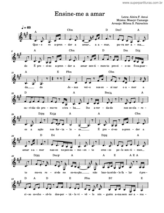 Partitura da música Ensina–Me A Amar – Moacyr Camargo Ensine–Me A Amar