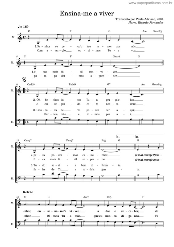Partitura da música Ensina–Me A Viver