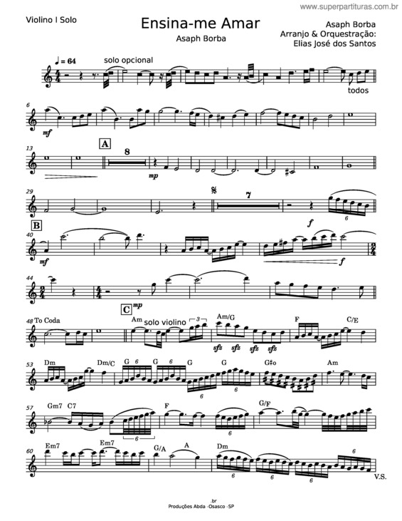 Partitura da música Ensina–Me Amar – Asaph Borba