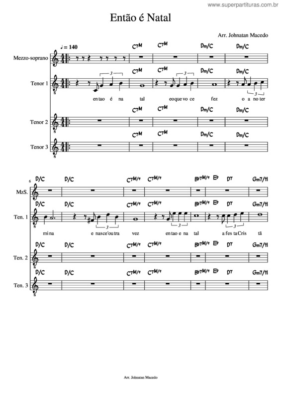 Partitura da música Então É Natal Quinteto Macedo