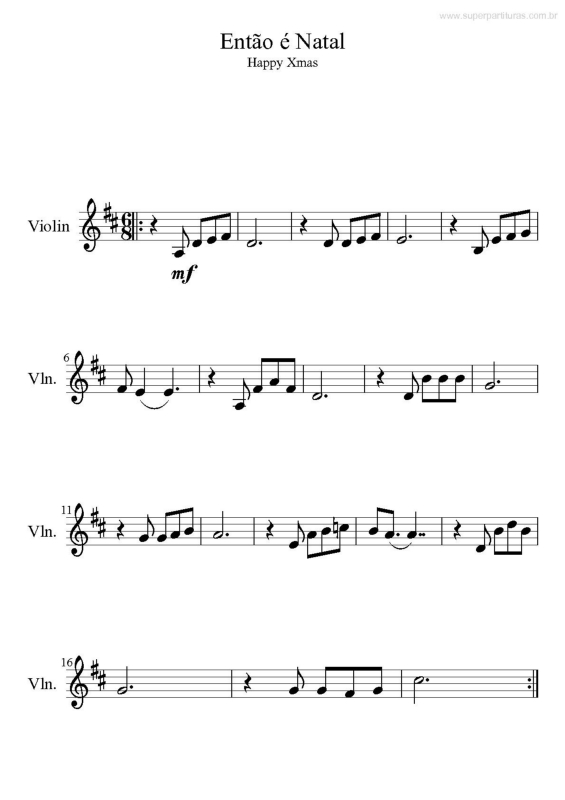 Partitura da música Então É Natal