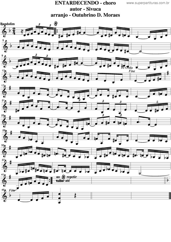 Partitura da música Entardecendo v.2