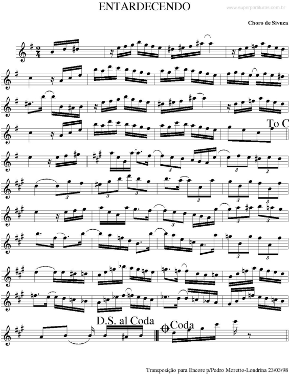 Partitura da música Entardecendo