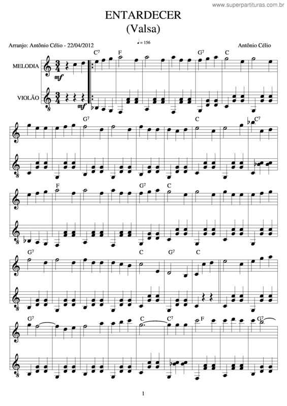 Partitura da música Entardecer