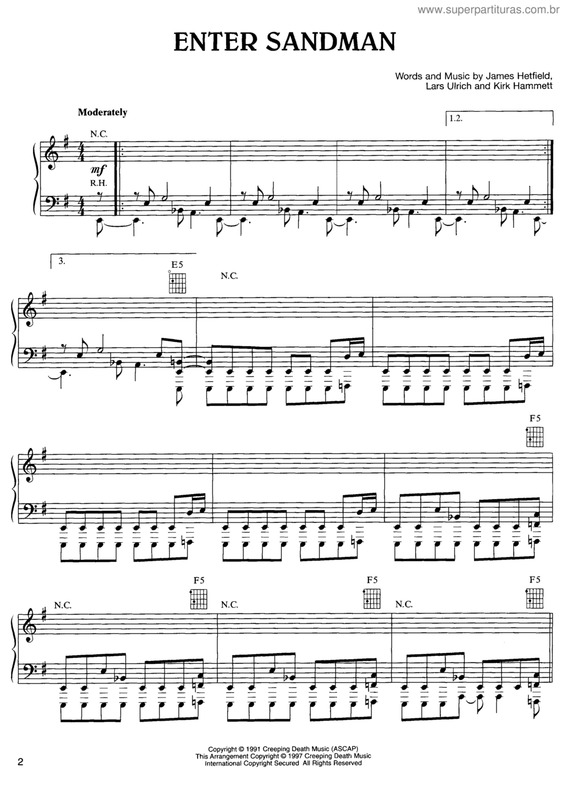 Partitura da música Enter Sandman V.2