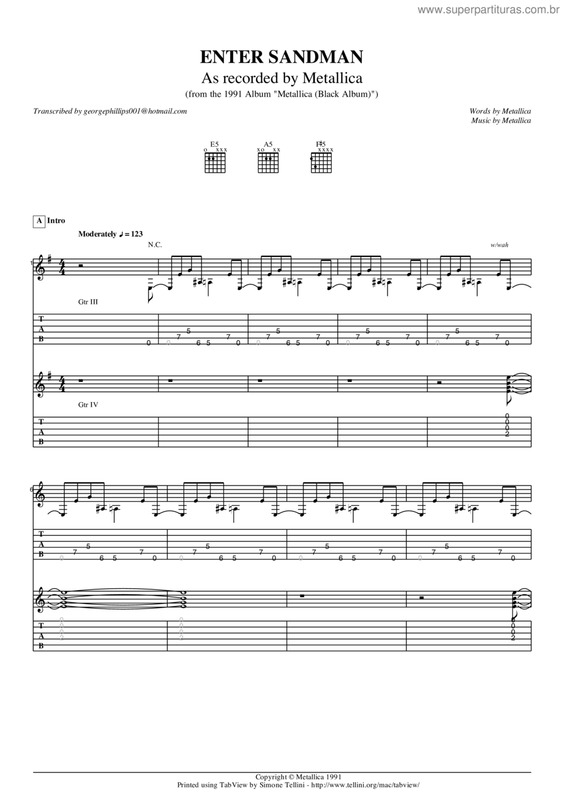 Partitura da música Enter Sandman V.4