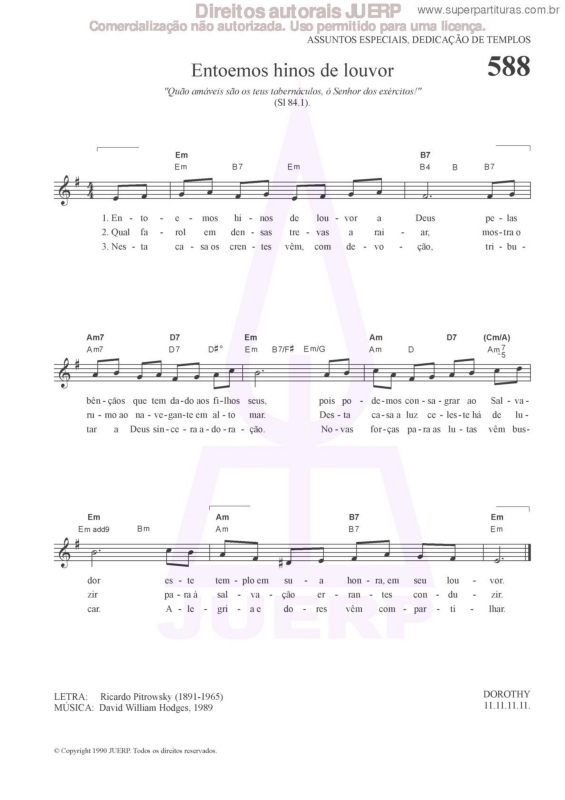 Partitura da música Entoemos Hinos De Louvor - 588 HCC