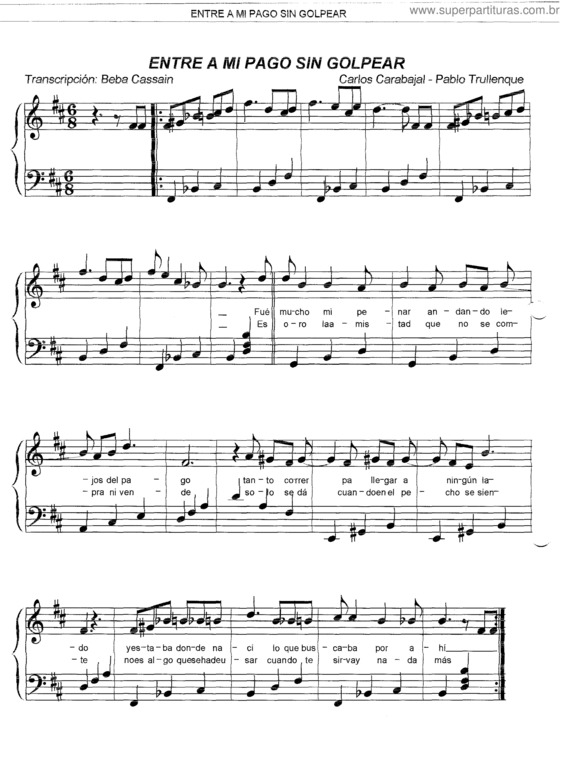 Partitura da música Entré A Mi Pago Sin Golpear