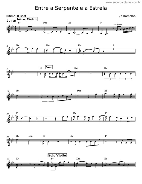 Partitura da música Entre A Serpente E A Estrela – Zé Ramalho
