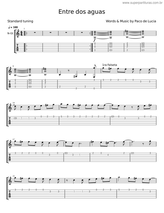 Partitura da música Entre Dos Aguas – Paco De Lucia John Mclaughlin v.2