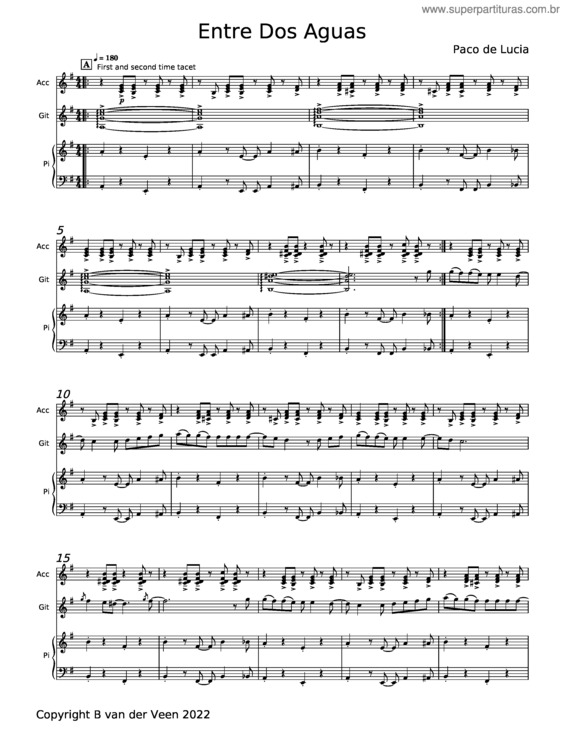 Partitura da música Entre Dos Aguas – Paco De Lucia John Mclaughlin