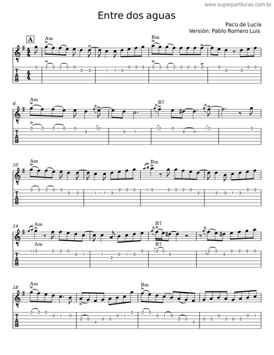 Partitura da música Entre Dos Aguas – Paco De Lucía v.3