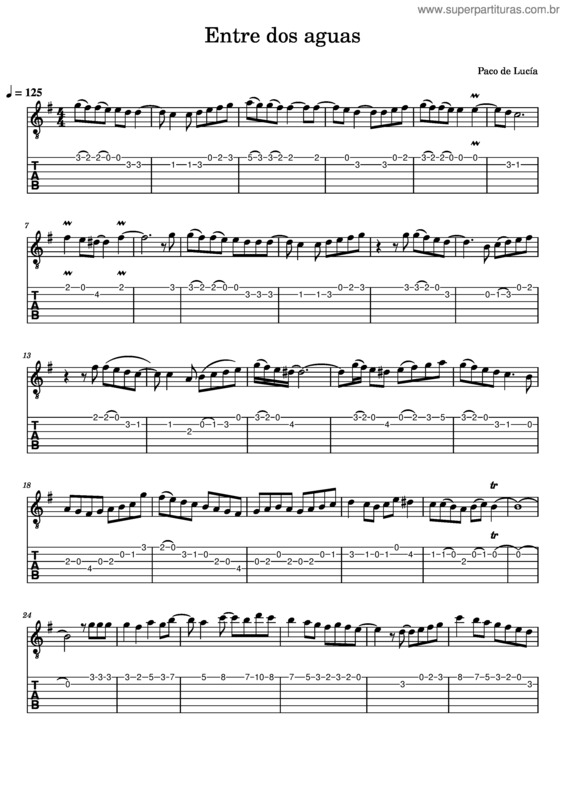 Partitura da música Entre Dos Aguas – Paco De Lucía