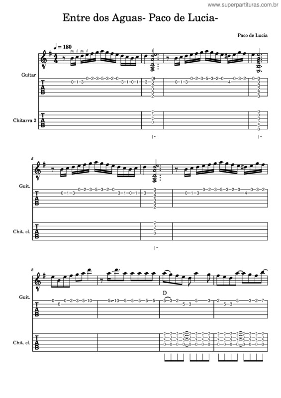 Partitura da música Entre Dos Aguas– Paco De Lucia –