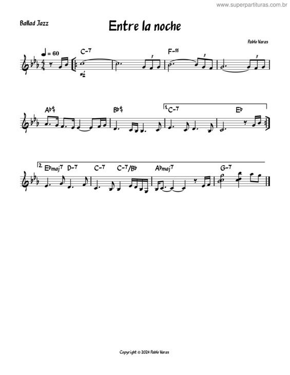 Partitura da música Entre La Noche – Pablo Varas