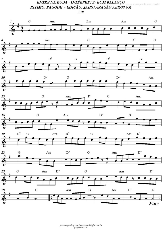 Partitura da música Entre na Roda